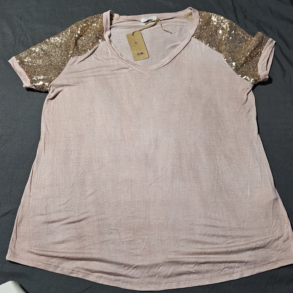 💥NWT Veveret Sequin Sleeve Pink Top Size L